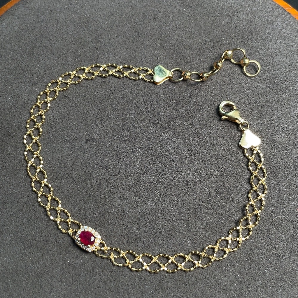 C33921944 Ruby Bracelet with Filling, 18K Gold, Diamond Accents, Total Weight Approx. 2.64g