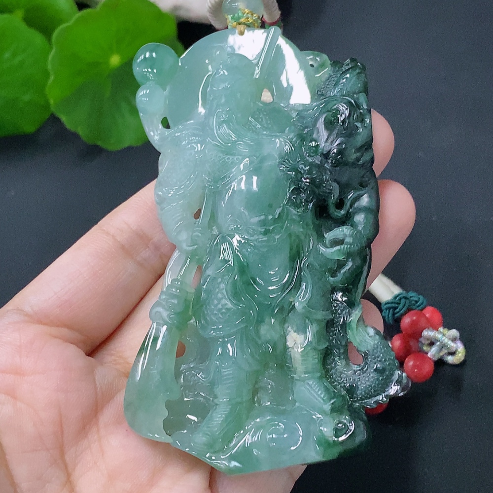 F30573109 Jadeite Pendant Guan Yu Total Weight: Approx. 76.38g (Incl. Rope)
