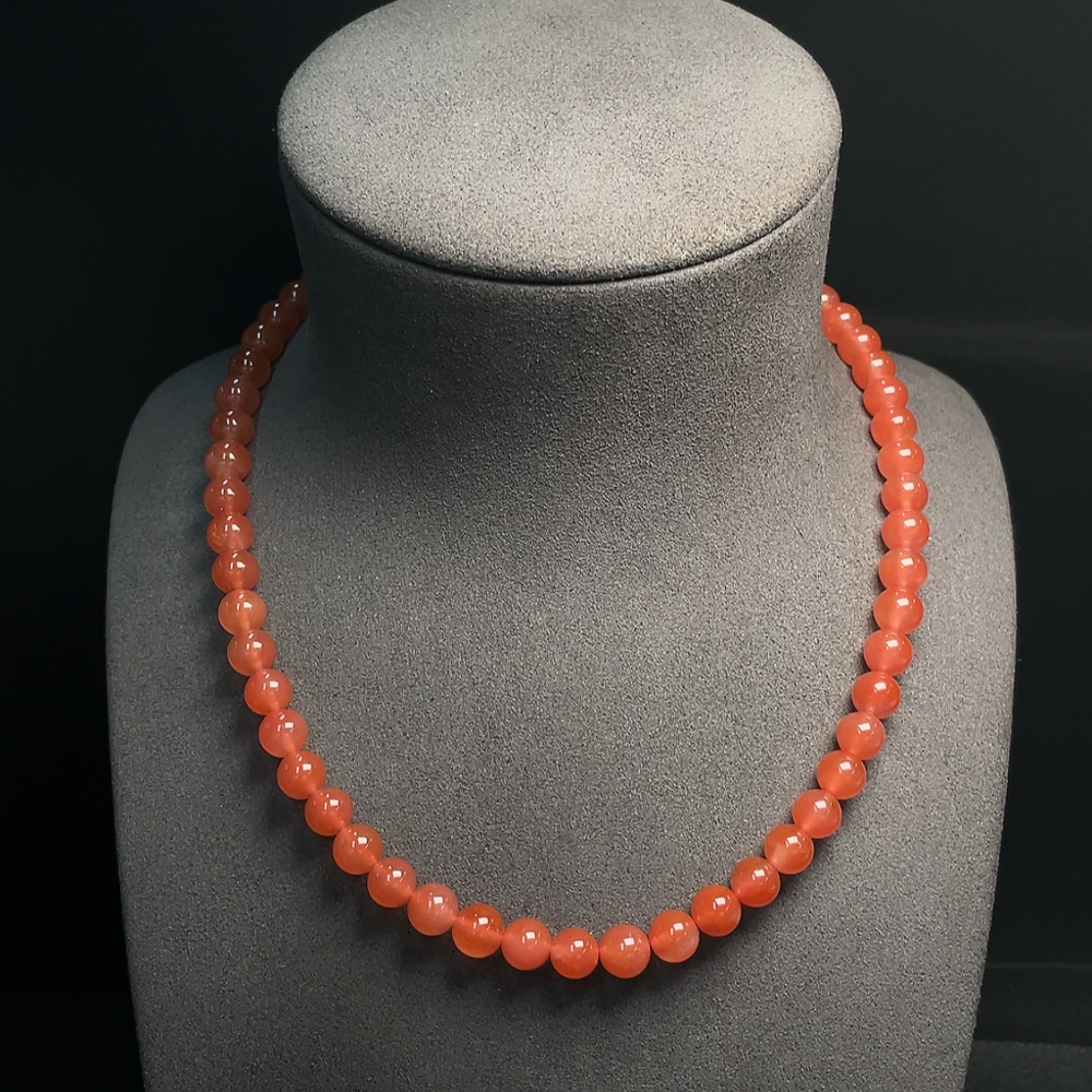 C34008137 Red Agate Beaded Necklace with Visible Organic Matter, Total Weight Approx. 42.25g, Size 8.1mm, Non-Gold