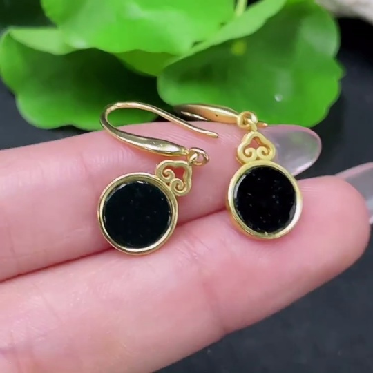 F34958944 Jadeite Inlaid Earrings Non-Gold Inlaid Total Weight Approximately 1.4g