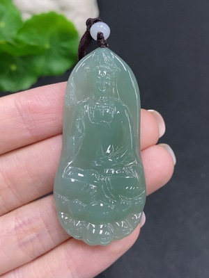 F34060346 Jadeite Guanyin Pendant Total Weight Approx. 17.8g (including rope weight)