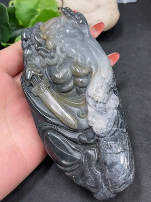 H34016756 Hetian Jade Ornament - Zhong Kui, Total Weight: Approx. 412.8g, Undetermined Skin Color Origin, Contains Other Mineral Components