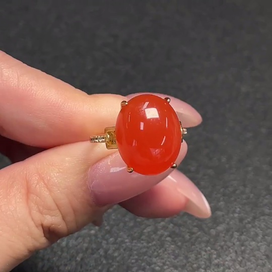 C34993014 South Red Agate Ring, Adjustable, Non-Gold, Total Weight Approx. 4.45g