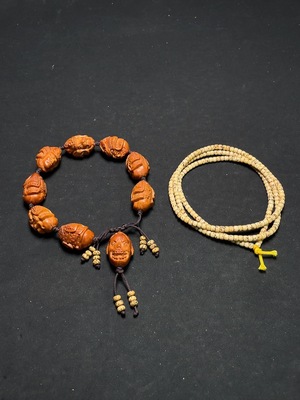 W33843943 Star and Moon Bodhi Long Strand + Olive Pit Bracelet (Sell as a Lot)