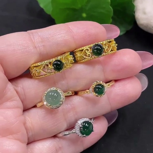 F34982893 Jadeite Inlaid Ring Sell as a Lot (Non-Gold Inlaid) (Adjustable)