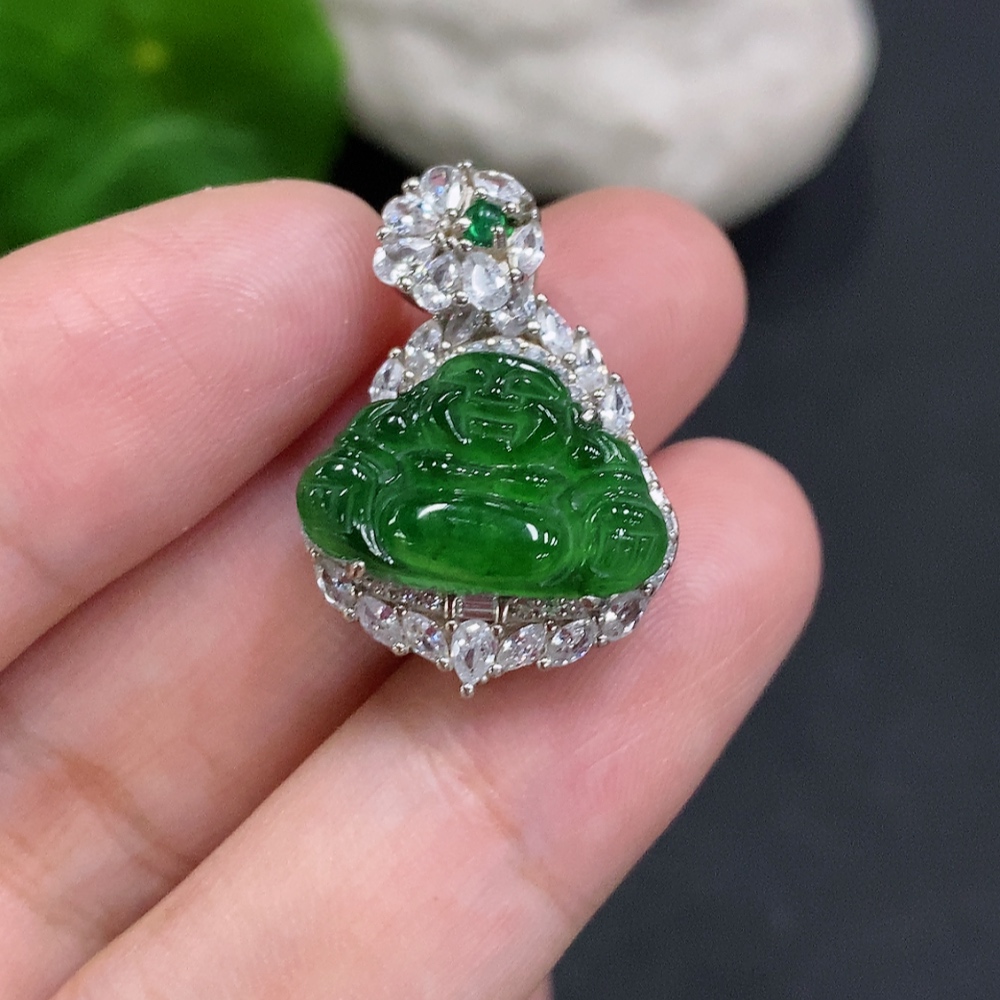 F34000010 Jadeite Buddha Inlay Piece Non-Gold Total Weight Approx.4g