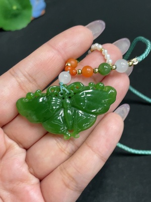 H34956173 Hetian Jade Jasper Pendant Butterfly Gross Weight Approx. [with rope] 17.3g Beads Not Hetian Jade
