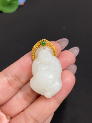 H33900891 Hetian Jade Inlaid Pendant - Buddha, Total Weight Approx. 19.5g, 18k, Beads Not Hetian Jade