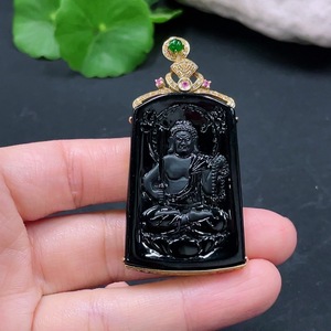 F23678233 Jadeite Fudo Myoo Pendant 18K Gold Total Weight Approx.15.27g