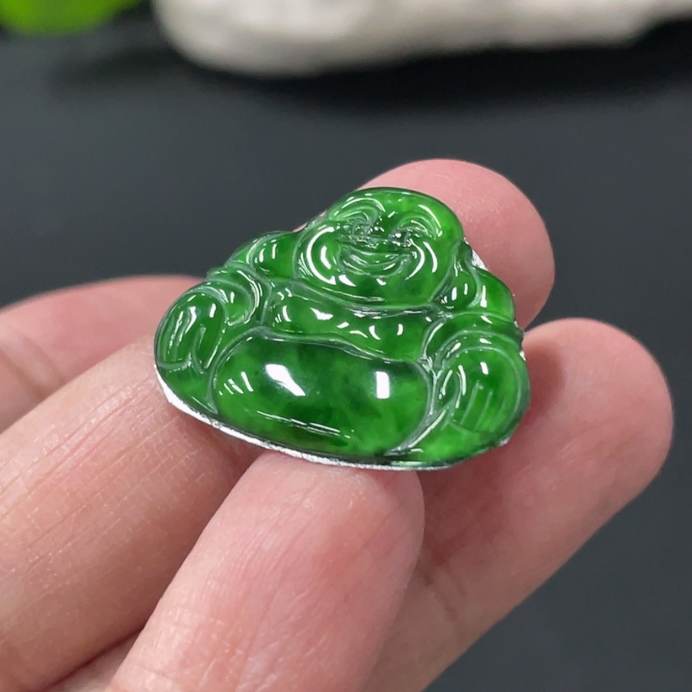 F33875735 Jadeite Inlaid Buddha Pendant, Total Weight Approx. 1.65g