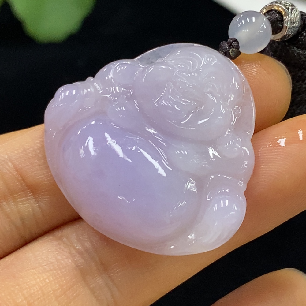 F35095086 Jadeite Pendant Buddha with Non-A Beads and Cord Total Weight Approx. 12.07g