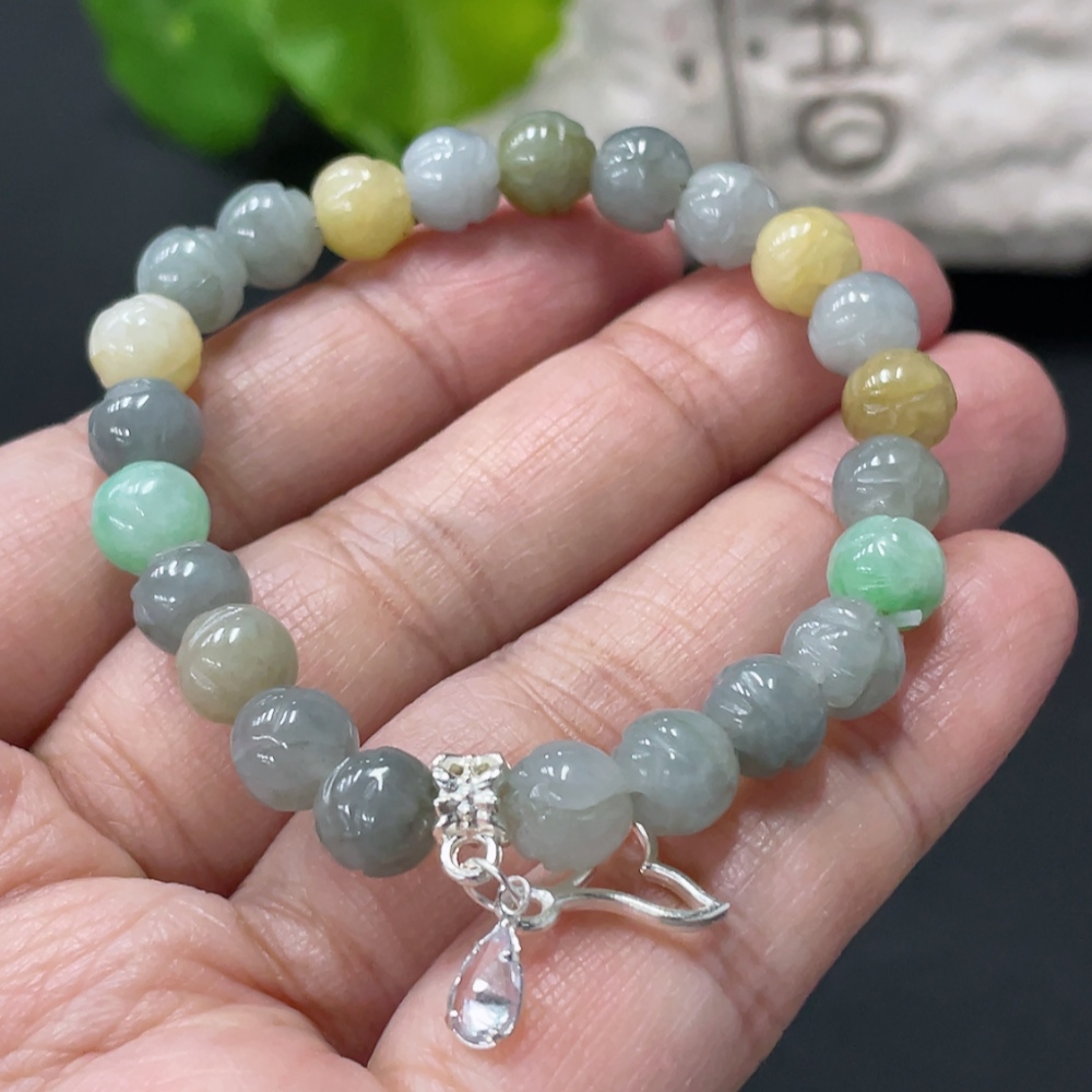 F34999444 Jadeite Bracelet Approx.7.1mm Total Weight Approx.13.6g Non-Gold Accessories Yellow Bead Color Origin Undetermined