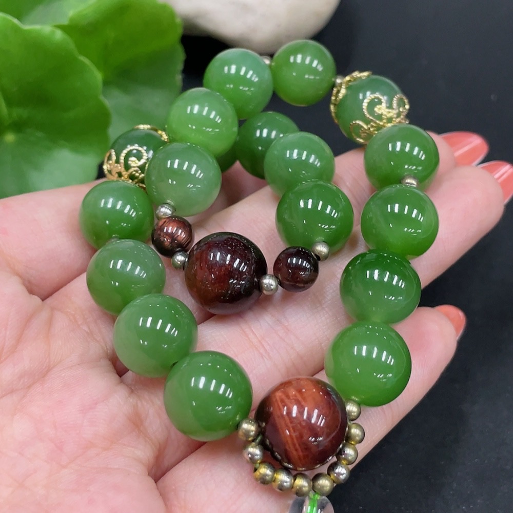 H34026077 Hetian Jade Bracelet Approx.11.5mm Total Weight Approx.56.1g (Including String) Non-Hetian Jade Beads Non-Gold