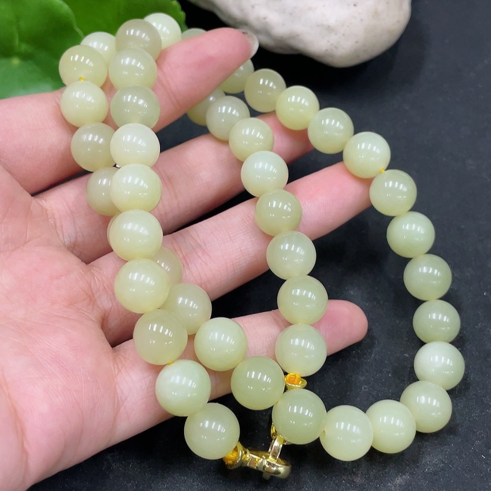 H35148192 Hetian Jade Bead Necklace Non-Gold Approx.10.1mm Total Weight Approx.77.4g