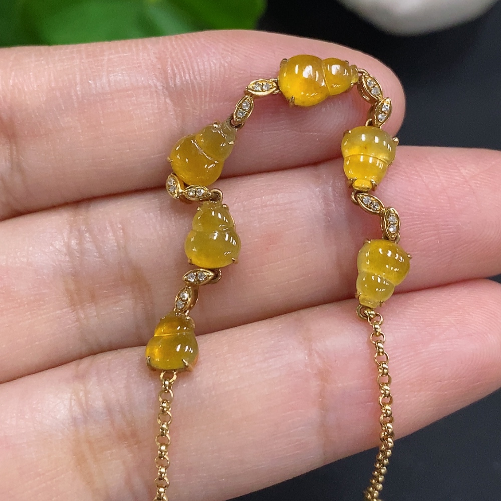 F27136142 Jadeite Gourd Inlaid Bracelet 18K Gold Total Weight Approx. 3.2g (Color Origin Undetermined)