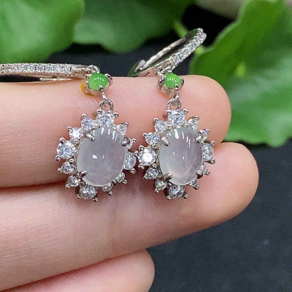 F33832781 Jadeite Cabochon Earrings (Non-Gold Setting, Total Weight Approx. 4.65g)