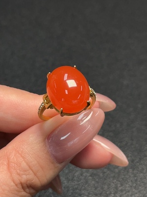 C34993014 South Red Agate Ring, Adjustable, Non-Gold, Total Weight Approx. 4.45g