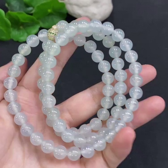 F34023752 Jadeite Bead Necklace Approx. 8.2mm Non-gold Total Weight Approx. 80.2g