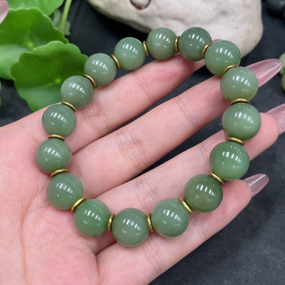H33897961 Hetian Jade Bracelet Approx.11.7mm Total Weight Approx.44.5g Non-Gold