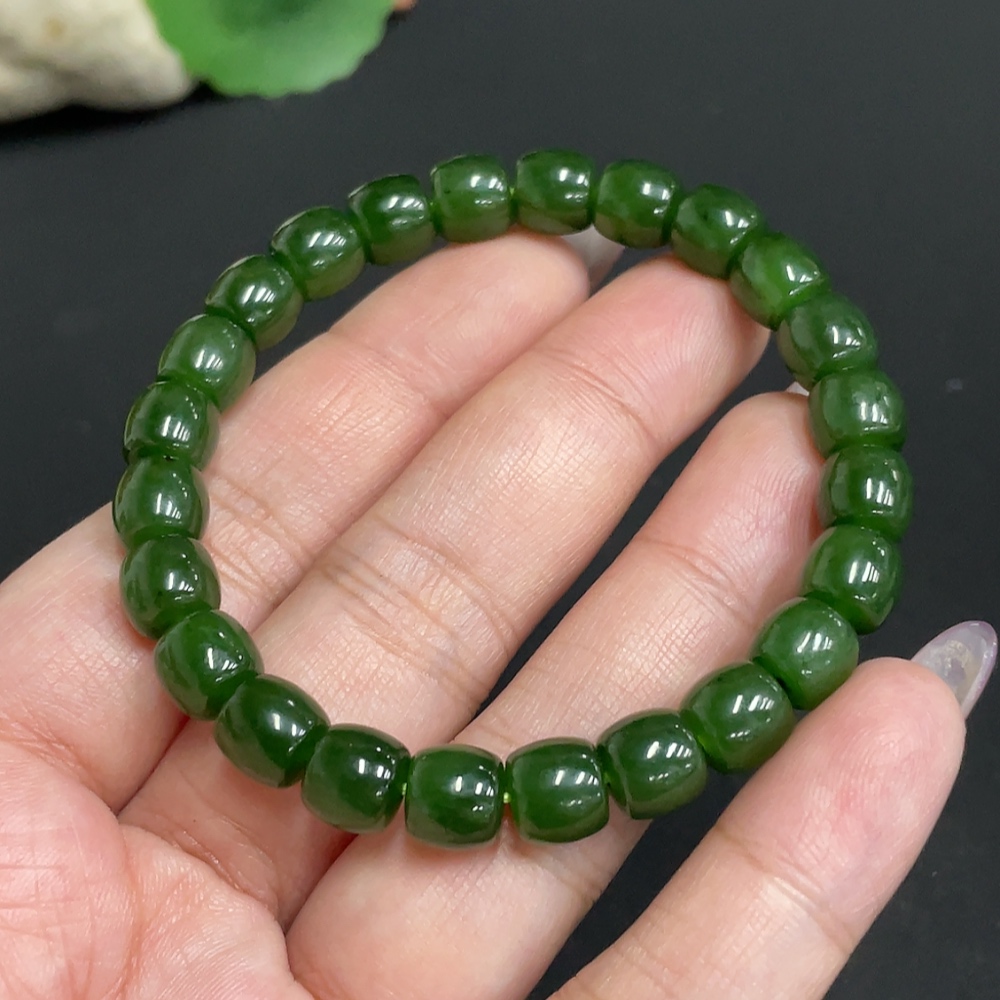 H33901870 Hetian Jade Bracelet, Approx. 7.6mm Beads, Total Weight About 21.7g