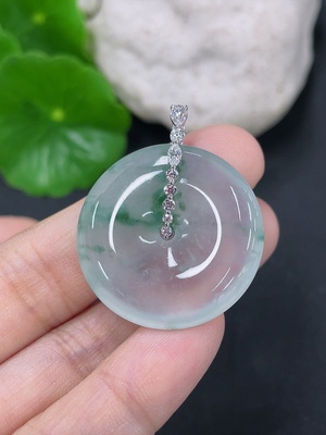 F43139593 翡翠平安扣挂件 18k金扣头 非钻 货品总重约8.25g