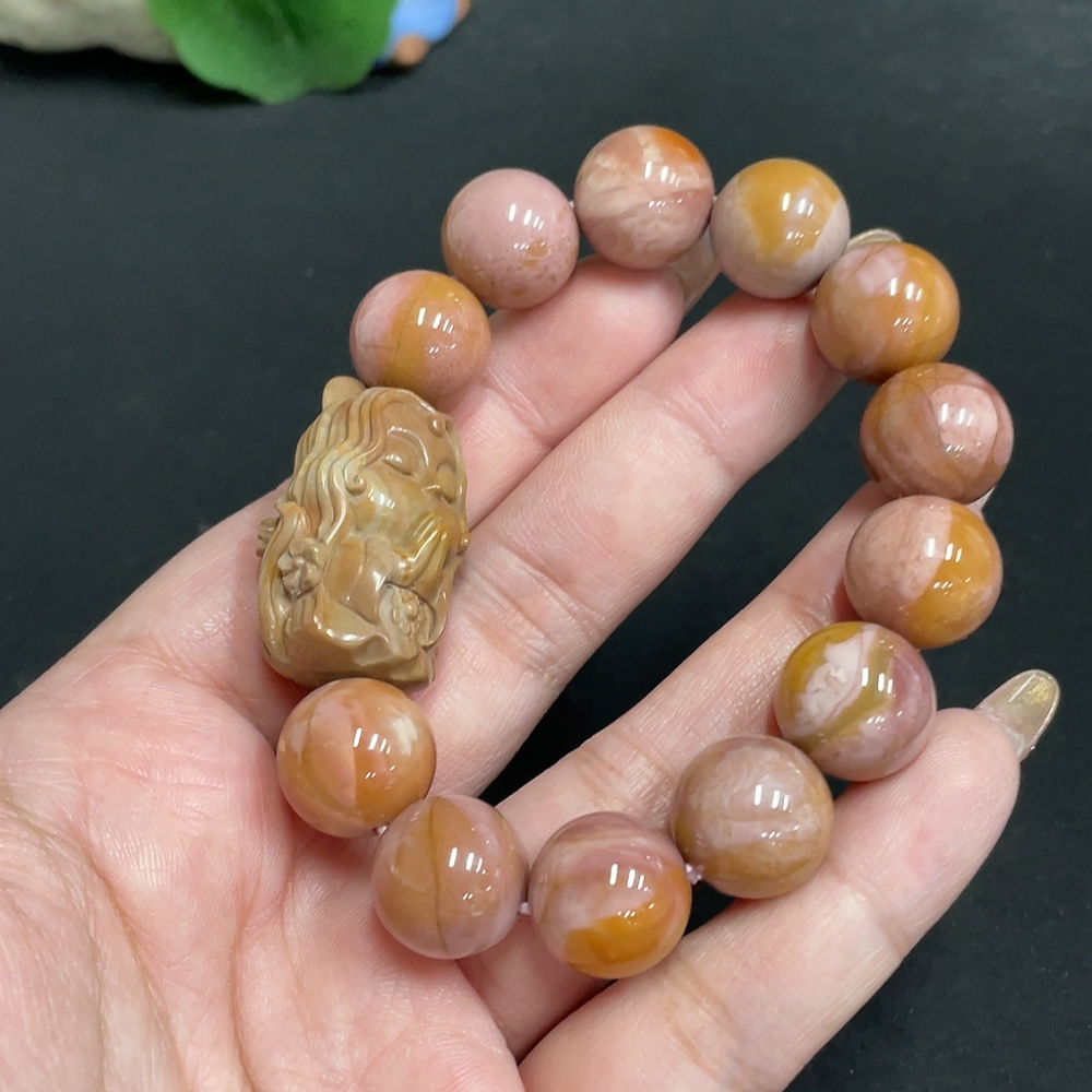 H32700101 Alashan Agate Bracelet, Approx. 13.8 mm Beads, Containing Other Mineral Components, Total Weight Approx. 58.4g