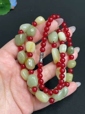 H33930466 Hetian Jade Bead Necklace, Total Weight Approx. 59.8g, Contains Other Mineral Components, Undetermined Skin Color Origin, Matching Beads Not Hetian Jade