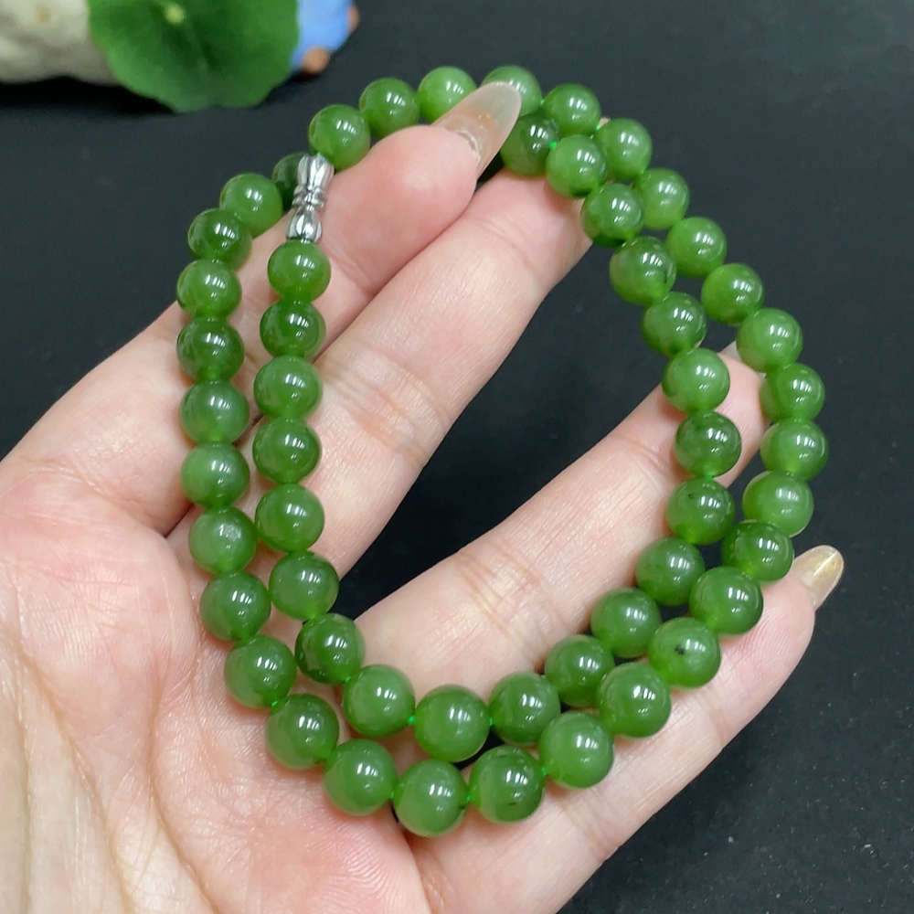 H32736683 Hetian Jade Bead Necklace, Approx. 7.9mm, Total Weight Approx. 44.8g
