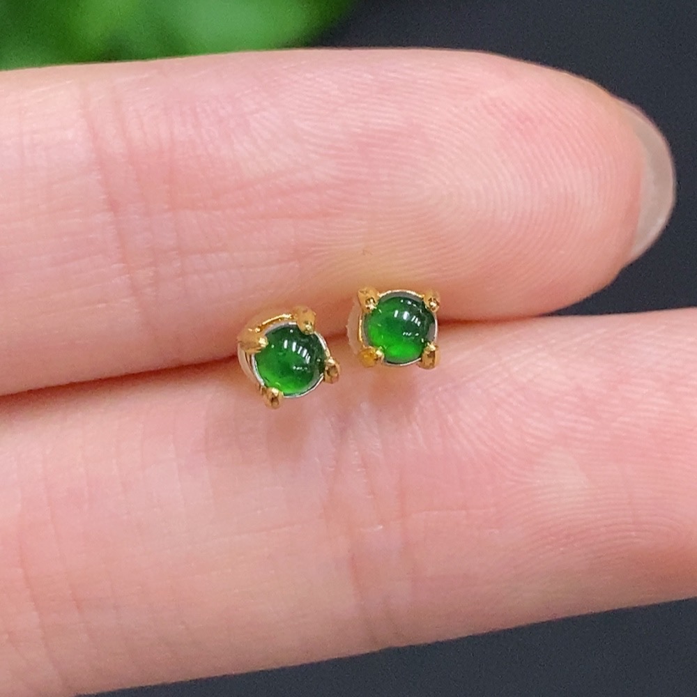 F35156115 Jadeite Cabochon Stud Earrings Non-Gold Total Weight Approx. 0.3g