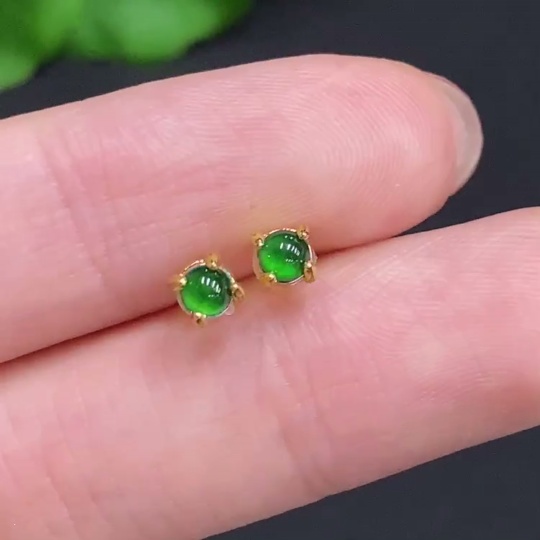 F35156115 Jadeite Cabochon Stud Earrings Non-Gold Total Weight Approx. 0.3g