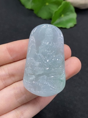 F33895832 Jadeite Landscape Guanyin Pendant