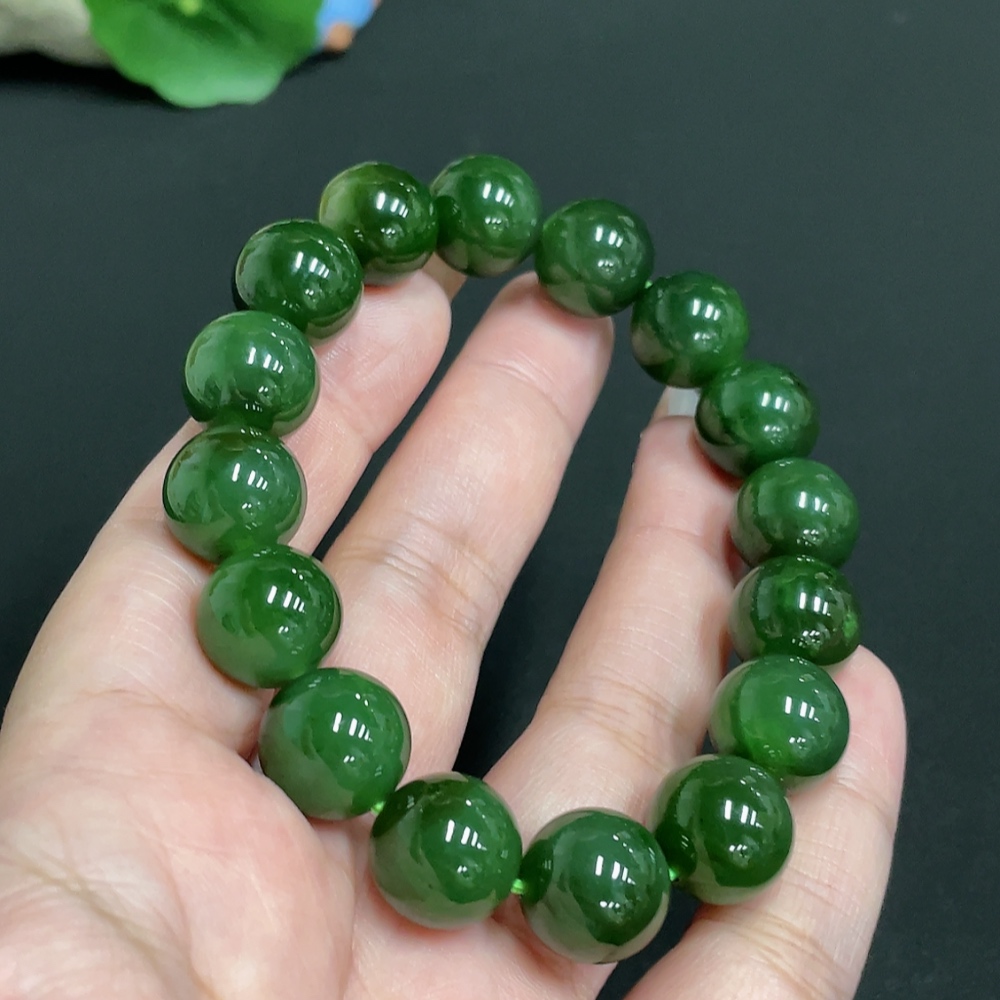 H32767538 Hetian Jade Bracelet Approx. 12.8mm Beads Total Weight Approx. 54.5g