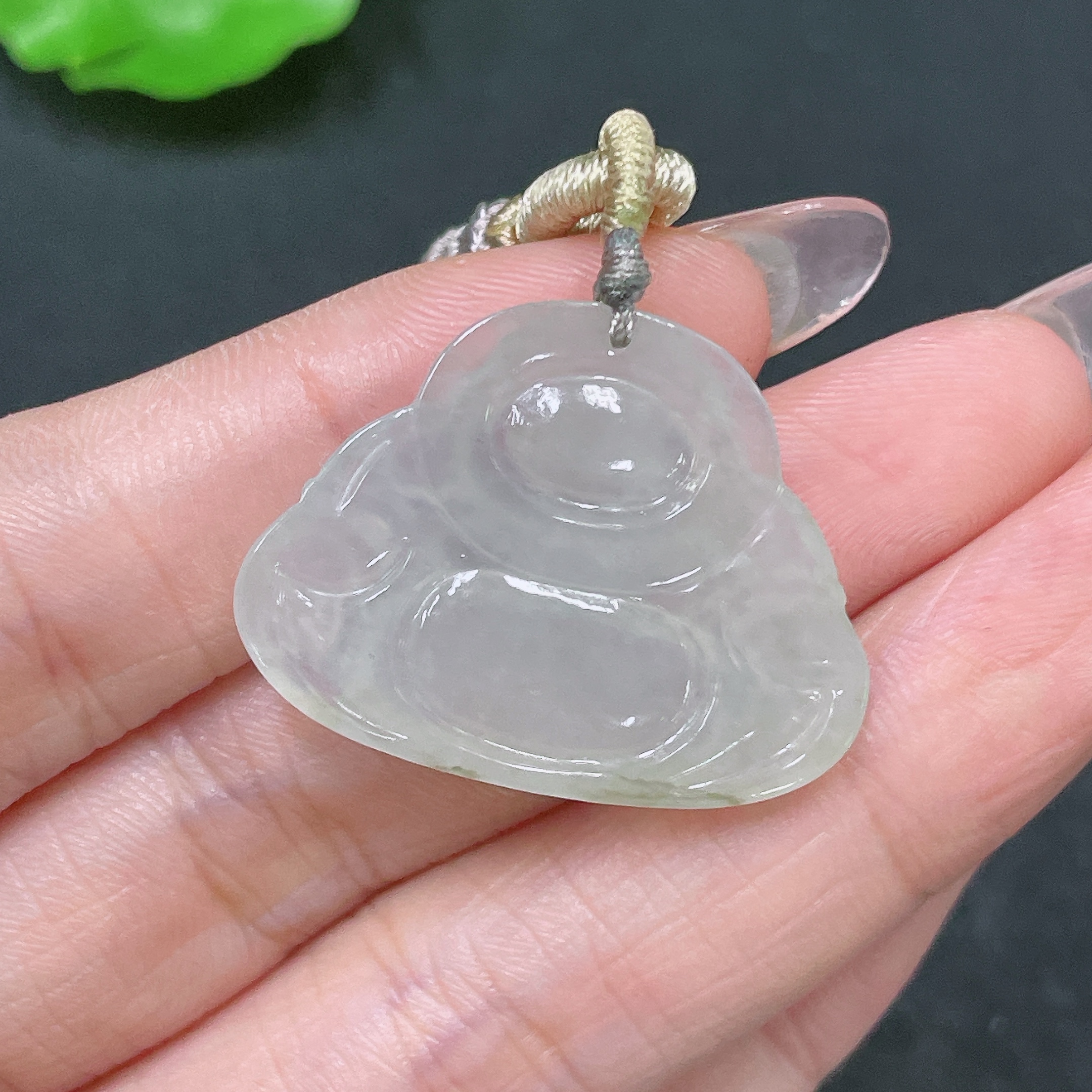 F34046061 Jadeite Pendant Buddha with Cord Total Weight Approx. 7.6g