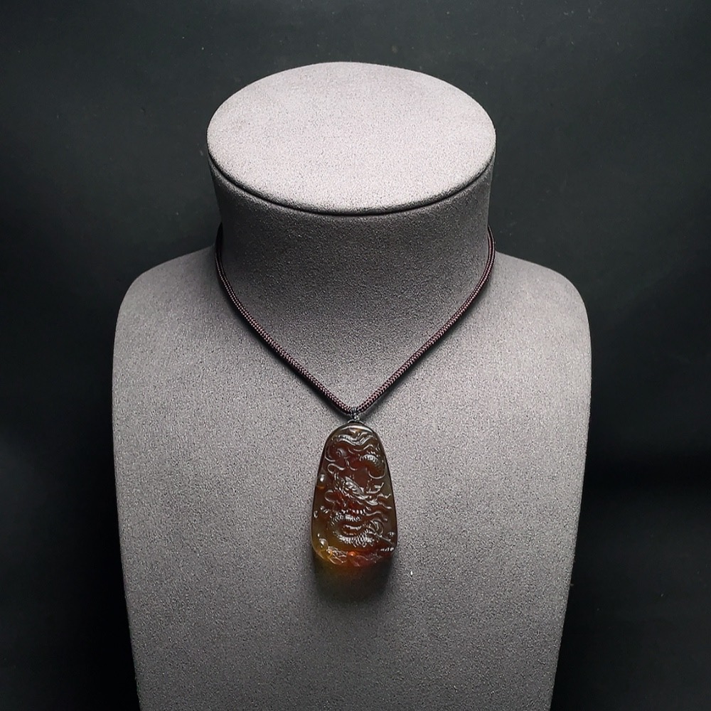 C33843621 Amber Beeswax Pendant with Rope, Total Weight Approx. 10.4g