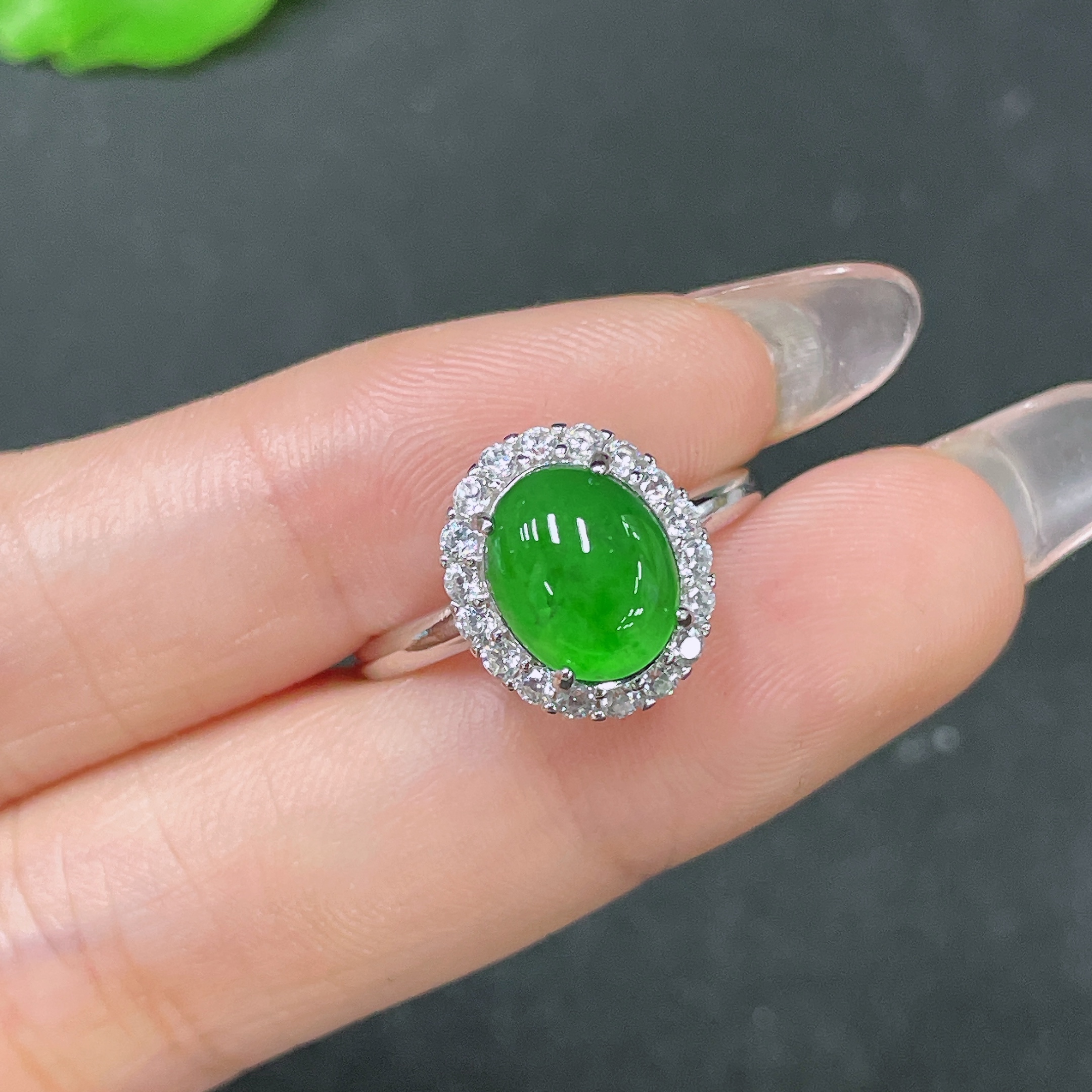 F34064188 Jadeite Inlaid Piece Non-Gold Adjustable Total Weight Approx. 2.62g