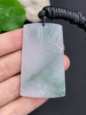 F46602532 翡翠挂件山水牌 货品总约重 含绳21.3g