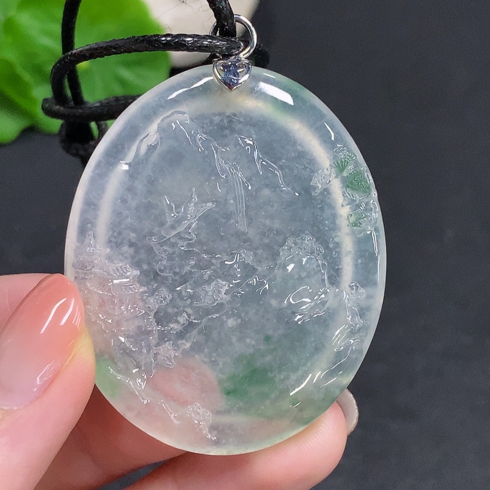 F34033963 Jadeite Landscape Pendant No Stamp Surface Tested 18k Gold Total Weight Approx. 28g (Excluding Rope) Master Collection Certificate