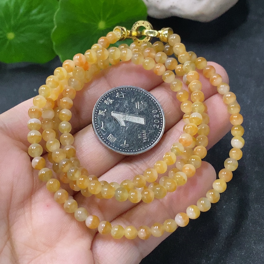 F33942890 Jadeite Bead Necklace Approx. 4mm Non-Gold Total Weight Approx. 17.38g Yellow Part Color Origin Undetermined