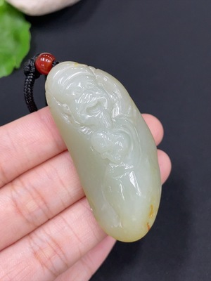 H29412554 Hetian Jade Seed Material Pendant - God of Wealth, Undetermined Skin Color Cause, Total Weight (including rope) approx. 33.1g