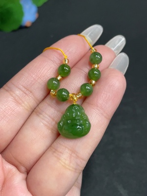 H27163017 Hetian Jade Pendant    Buddha    Total Weight (with rope): 3.8g    18K Bead Clasp