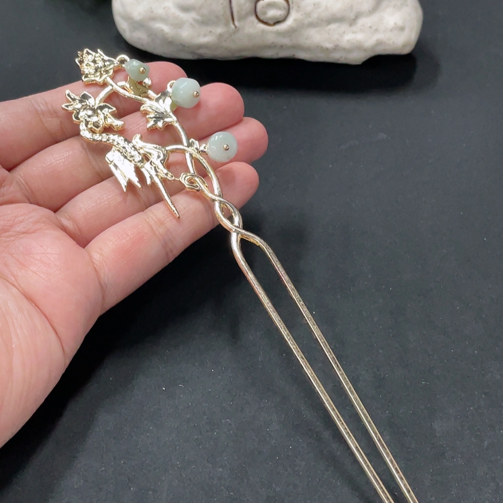 F34018237 Jadeite Inlaid Hairpin Non-Gold Inlaid Total Weight Approx. 14.48g