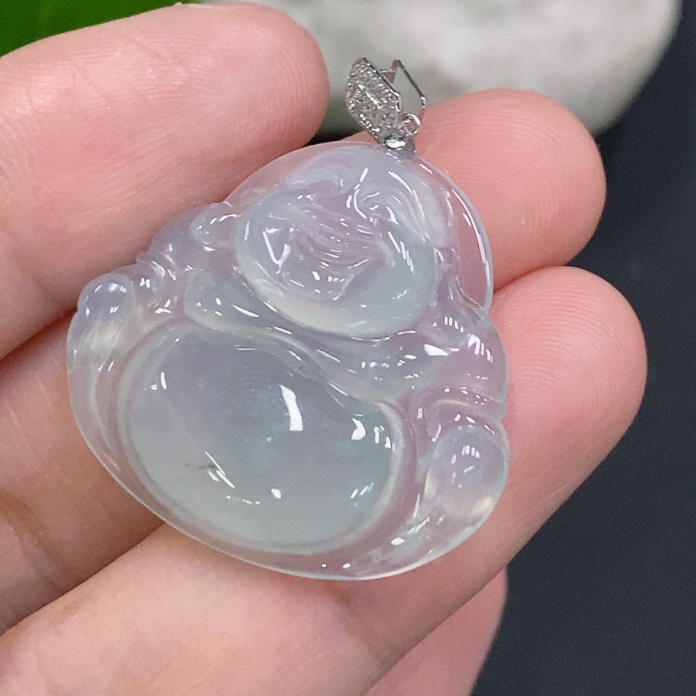 F34049909 Jadeite Buddha Pendant with 18K Gold Clasp Total Weight Approx. 5.4g (Diamond Accents)