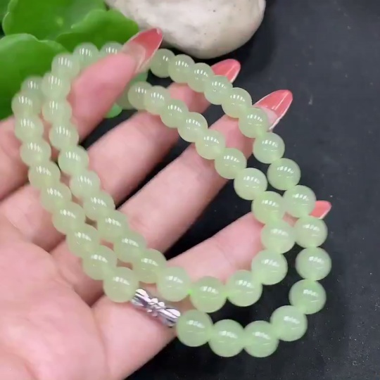H35112120 Hetian Jade Bead Necklace Non-Gold Approximately 7.7mm Total Weight About 44.1g