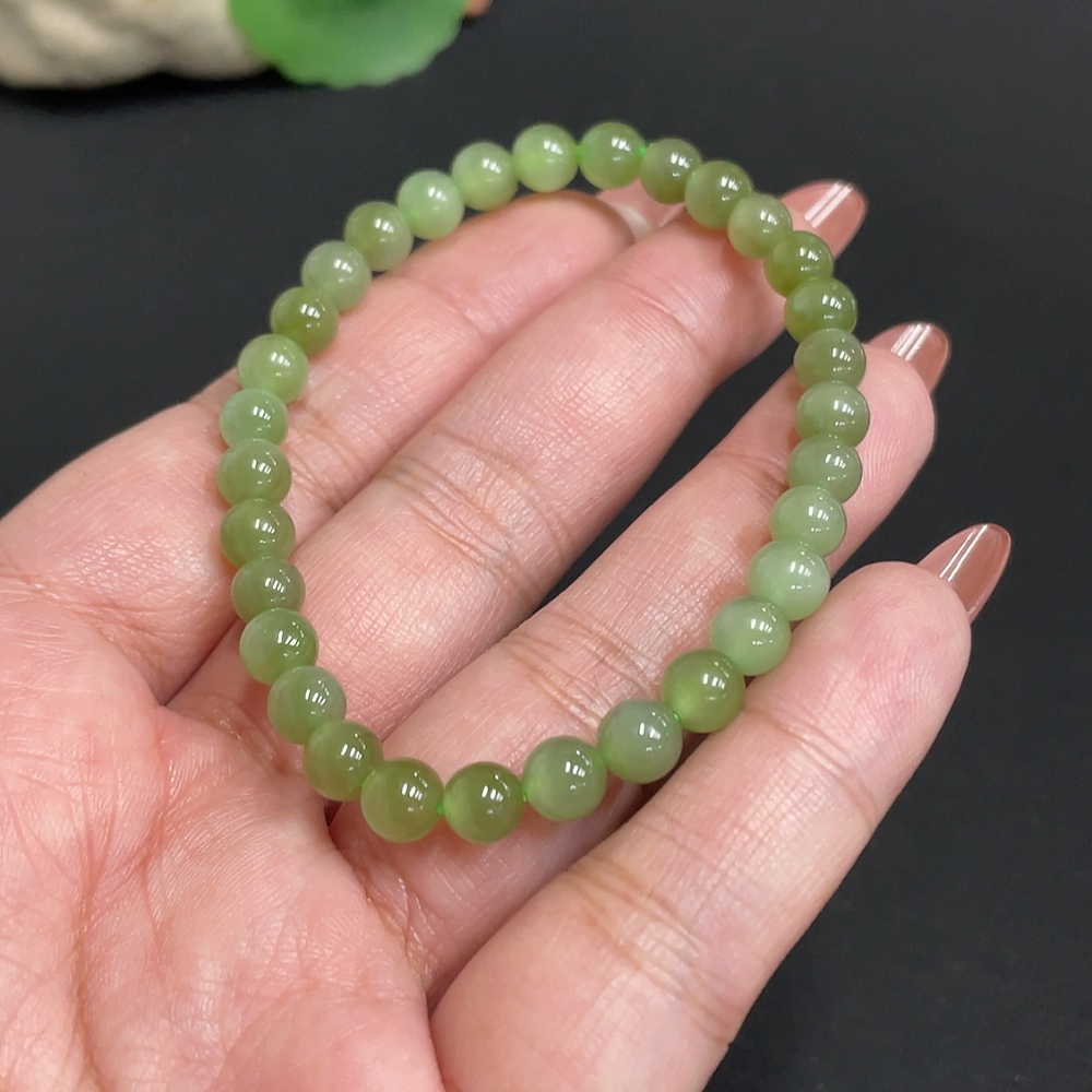 H34074575 Hetian Jade Jasper Bead Bracelet, Approx. 5.9 mm, Total Weight Approx. 10.6g
