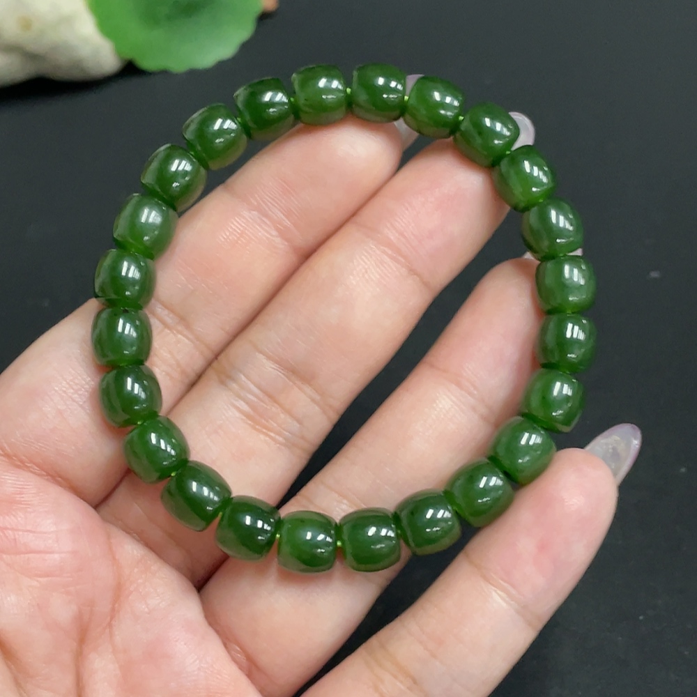 H33901870 Hetian Jade Bracelet, Approx. 7.6mm Beads, Total Weight About 21.7g