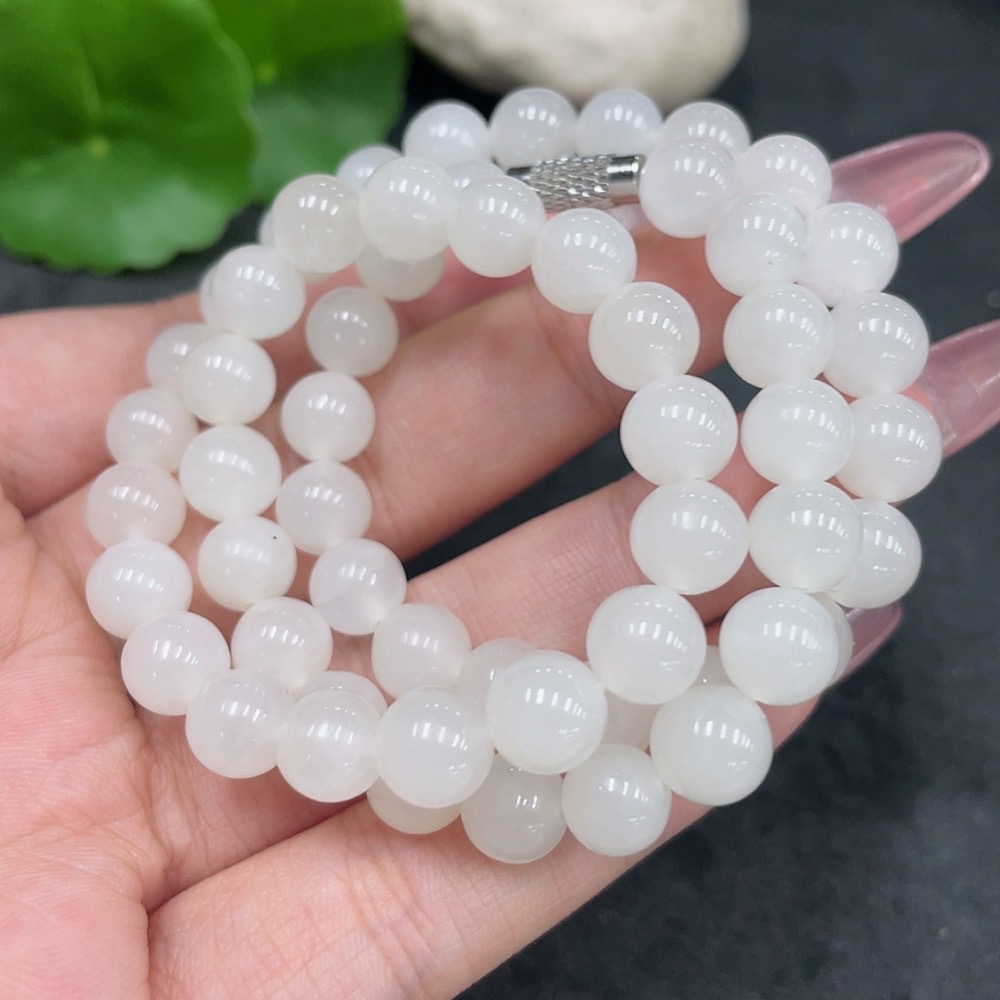 H33926181 Hetian Jade Bead Necklace with Other Mineral Components, Non-Gold, Approximately 7.7mm, Total Weight Approximately 39.6g