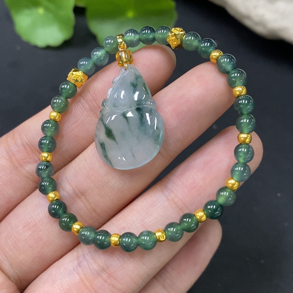 F27151529 Jadeite Gourd Bracelet with Non-Gold Clasp and Au99% Other Components, Total Weight Approx. 7.05g