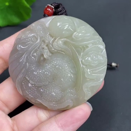 H16827761 Hetian Jade Pendant Dragon Plaque Gross Weight Approx. (with rope) 60.1g