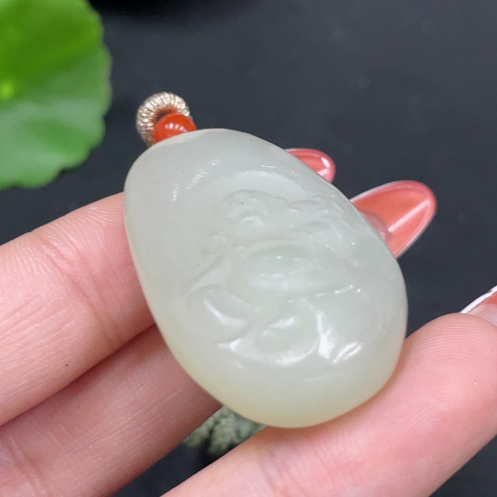 H35084599 Hetian Jade Pendant   Buddha   Total Weight (including rope): 18.8g