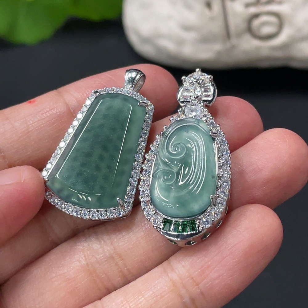 F31610109 Jadeite Inlaid Pendant Plain Pendant Ruyi Non-Gold Inlaid